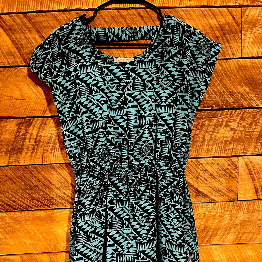 Pink republic geometric blue and black skater dresss